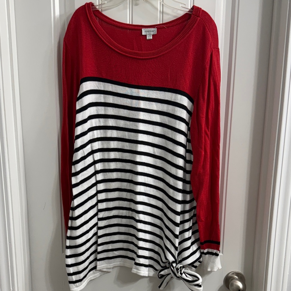 Avenue Red and Black Striped Long Sleeve Top